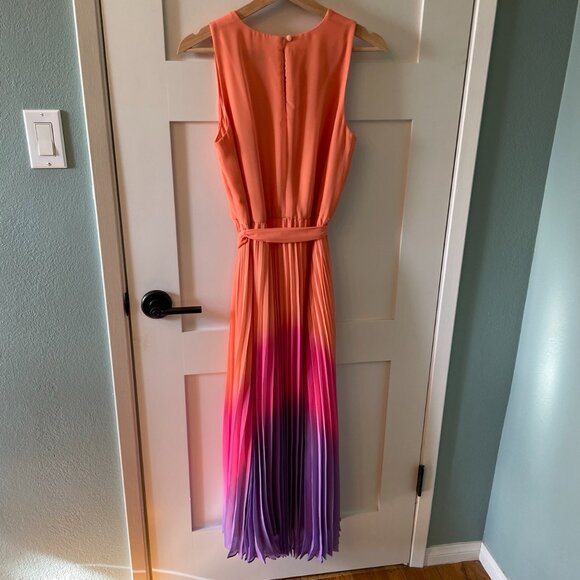 Taylor Pleated Sunset Orange Ombre Maxi Wedding Guest Dress Size Small - Picture 8 of 11
